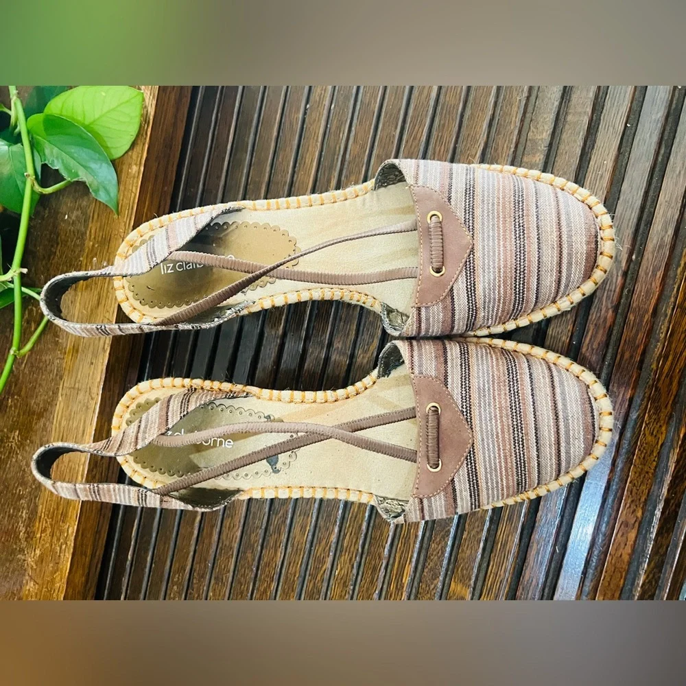 Liz Claiborne Brown Striped Espadrille Slingback Flats
